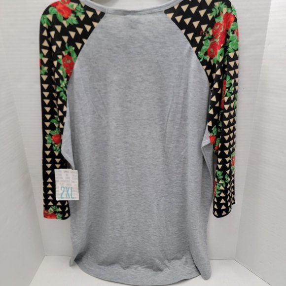 New tags LuLaRoe Randy XXL 2XL Longer sleeves Gray solid front w Black red green - Picture 2 of 12